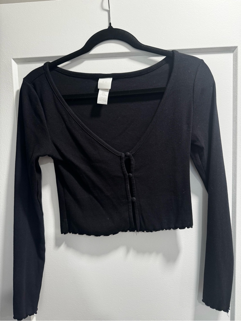 H&M Black Ribbed Long-Sleeve Cropped Cardigan